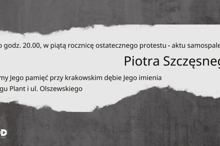 Piąta rocznica protestu Piotra Szczęsnego — zmiana terminu!